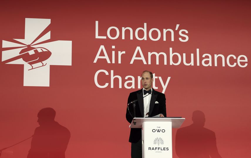 William, príncipe de Gales, pronuncia un discurso en la gala y cena de London Air Ambulance Charity en The OWO, en Londres el miércoles 7 de febrero de 2024.
