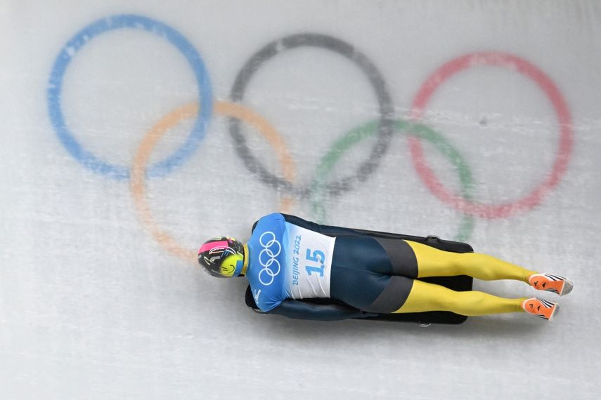 Vladyslav Heraskevych de Ucrania compite en el evento de medalla de oro de esqueleto masculino en el Centro Nacional de Deslizamiento de Yanqing durante los Juegos Olímpicos de Invierno de Beijing 2022 en Yanqing el 11 de febrero de 2022. &nbsp; &nbsp;