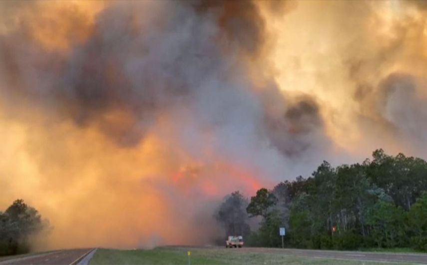 Imagen de un incendio en Florida, tomada de un video el mi&eacute;rcoles 6 de mayo de 2020 por el Departamento de Agricultura y Servicios al Consumidor de Florida. La foto muestra las enormes nubes de humo que salen de un incendio forestal en el contado de Santa Rosa, en Florida. Archivo