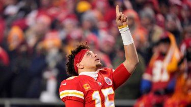 El quarterback de los Chiefs de Kansas City Patrick Mahomes celebra después de concluir la Final de la Conferencia Americana ante los Bengals de Cincinnati, el domingo 29 de enero de 2023, en Kansas City.&nbsp;