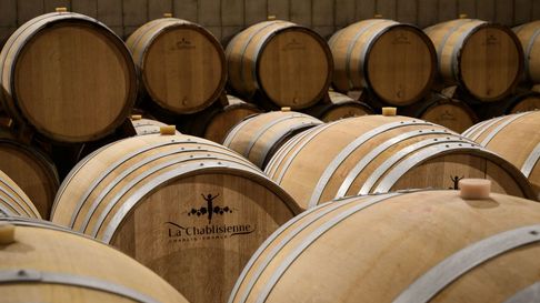 Barriles con vino francés.