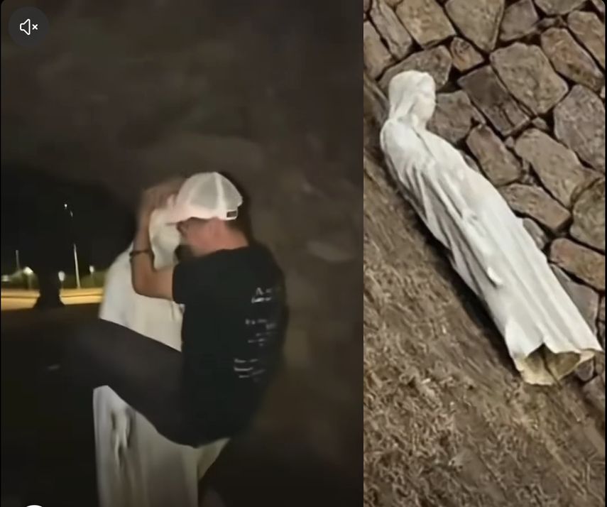 Estatua profanada de la Virgen Mar&iacute;a de C&oacute;rcega.&nbsp;
