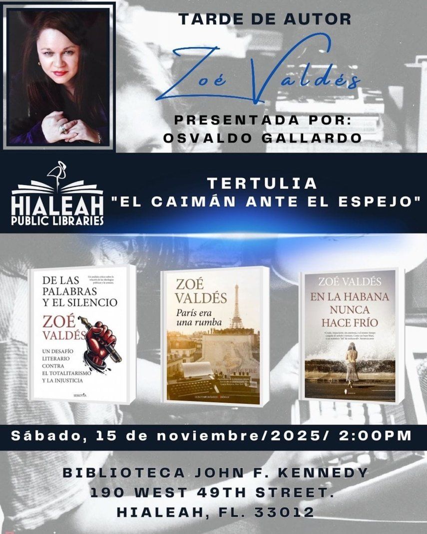 Tertulia con Zoé Valdés en la Biblioteca John F. Kennedy de Hialeah.