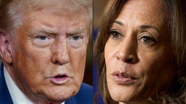 Foto montaje del expresidente Donald Trump y la vicepresidenta Kamala Harris.