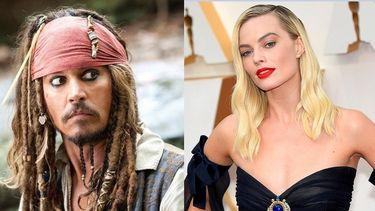 El actor Johnny Depp como Jack Sparrow, en Piratas del Caribe, y la actriz Margot Robbie.&nbsp;