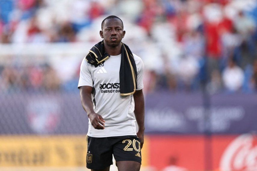 El jugador Yaw Yeboah, en ese momento del LAFC, previo a un juego contra el FC Dallas, el 23 de agosto de 2025.