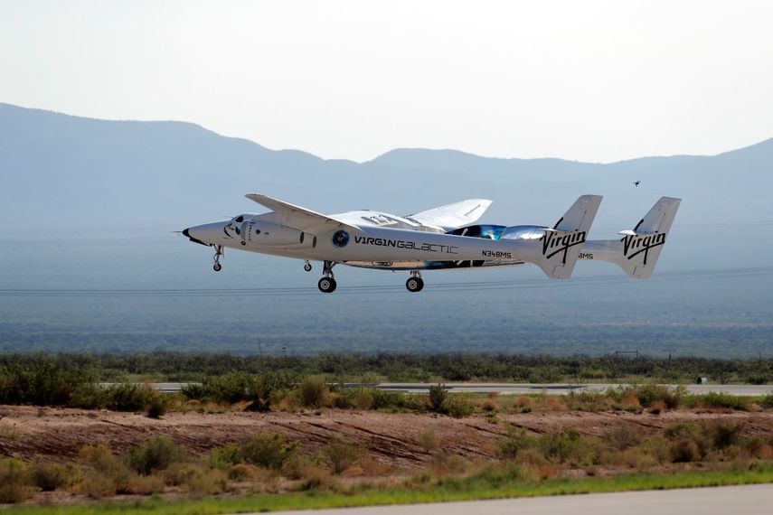 El avión en el que viajaba el fundador de Virgin Galactic Richard Branson cerca de Truth or Consequences, Nuevo México.&nbsp;