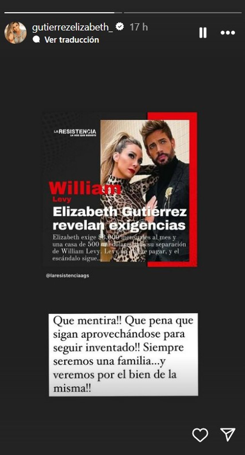 Elizabeth Gutiérrez rompe el silencio sobre manutención.