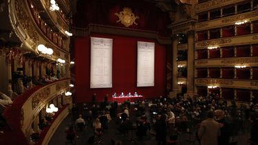Una vista de la ópera de La Scala en Milán durante una conferencia de prensa para presentar la temporada 2021-22 en Milán, Italia, el 31 de mayo de 2021.&nbsp;