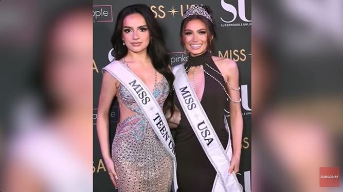 Noelia Voigt, Miss EEUU 2023, y UmaSofia Srivastava, Miss Teen EEUU 2023.