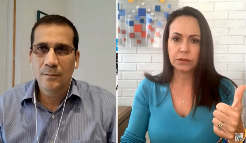 El opositor cubano Antonio Rodiles conversa con la líder venezolana Maria Corina Machado sobre el diálogo como estrategia repetitiva de los regímenes totalitartios