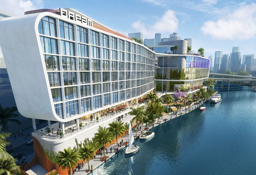 Representación gráfica del proyecto Riverside Wharf en la orilla del Río Miami.