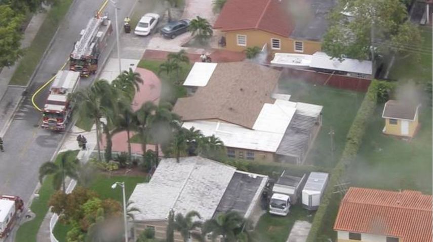 Vista aérea de la casa incendiada.&nbsp;
