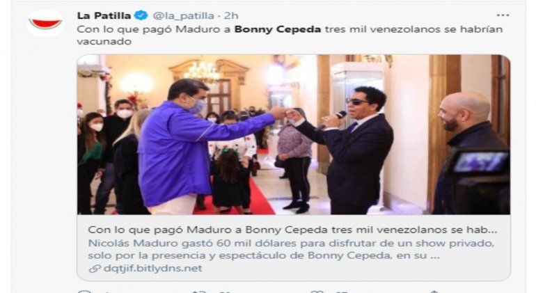 El cantante dominicano Bonny Cepeda junto al dictador Nicolás Maduro.