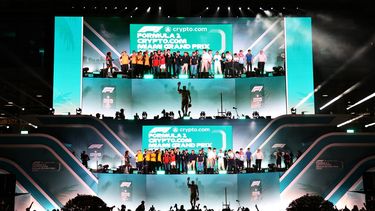 El grupo Krygo & Friends y los pilotos de Fórmula 1 se presentaron la noche del miércoles en el lanzamiento del Grand Prix de Miami.