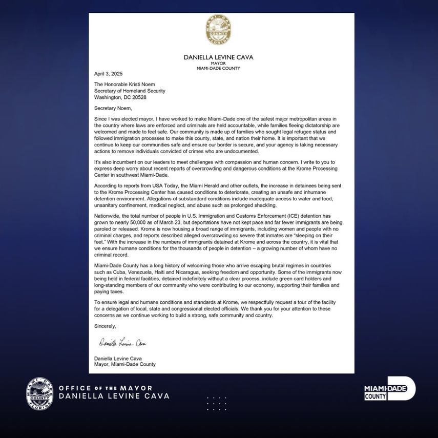 Carta de la alcaldesa Daniella Levine Cava. Carta de la alcaldesa Daniella Levine Cava.