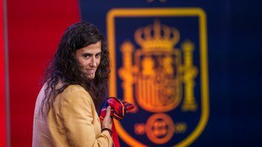 Montse Tomé, la nueva entrenadora de la selección femenina de España, durante su presentación en la sede de la federación nacional, el lunes 18 de septiembre de 2023, en las afueras de Madrid.