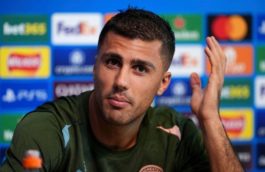 Rodri, centrocampista del Manchester City, durante una rueda de prensa el martes 17 de septiembre de 2024, en Manchester.