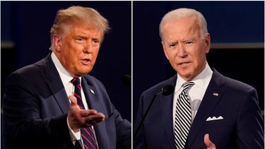En esta combinación de fotografías de archivo del 29 de septiembre de 2020, a la izquierda el presidente Donald Trump, y su contrincante demócrata, el exvicepresidente Joe Biden, durante su primer debate presidencial en la Universidad Case Westernd y Clínica Cleveland en Cleveland, Ohio.
