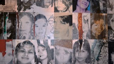 Al inicio de la exposición el visitante encuentra la pieza Pesquisas, de Teresa Margolles. 30 impresiones en color de fotografías de mujeres desaparecidas que cubren las calles de Ciudad Juárez desde los años 90.