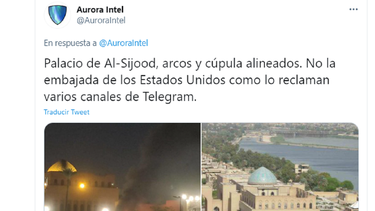 Captura de Pantalla de Twitter en el que se hace una comparación de la embajada de EEUU de día y luego del ataque.