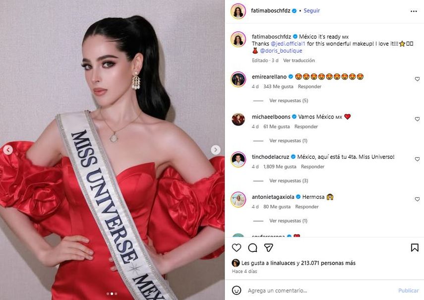 Fátima Bosch, Miss Universe México.&nbsp;