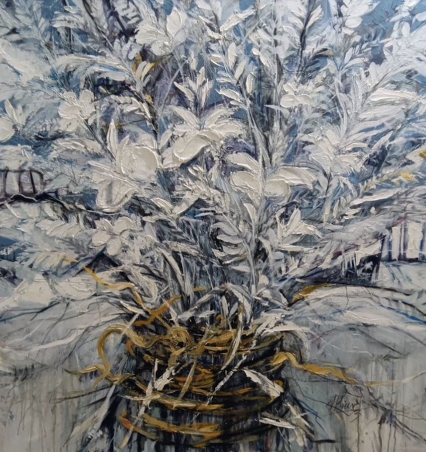 &nbsp;“Ramo blanco”, mix media, pintura de Jesús Rivera.