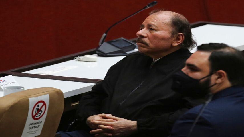 Daniel Ortega, asiste a la ceremonia de clausura de la XX Cumbre del ALBA, en el Palacio de Convenciones de La Habana, Cuba, el martes 14 de diciembre de 2021.&nbsp;