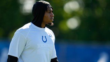 El running back de los Colts de Indianápolis, Jonathan Taylor, durante una práctica de su equipo, el 31 de julio de 2023.