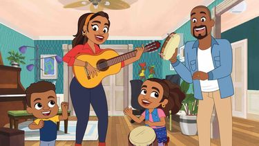 En esta imagen difundida por PBS Kids, una escena de la serie animada Almas Way enfocada en Alma Rivera, segunda de la derecha, una niña puertorriqueña que vive en el condado neoyorquino del Bronx con sus padres y su hermano menor, Junior. La serie creada por Sonia Manzano, quien interpretó a María en Sesame Street de 1971 a 2015, se estrena el 4 de octubre.