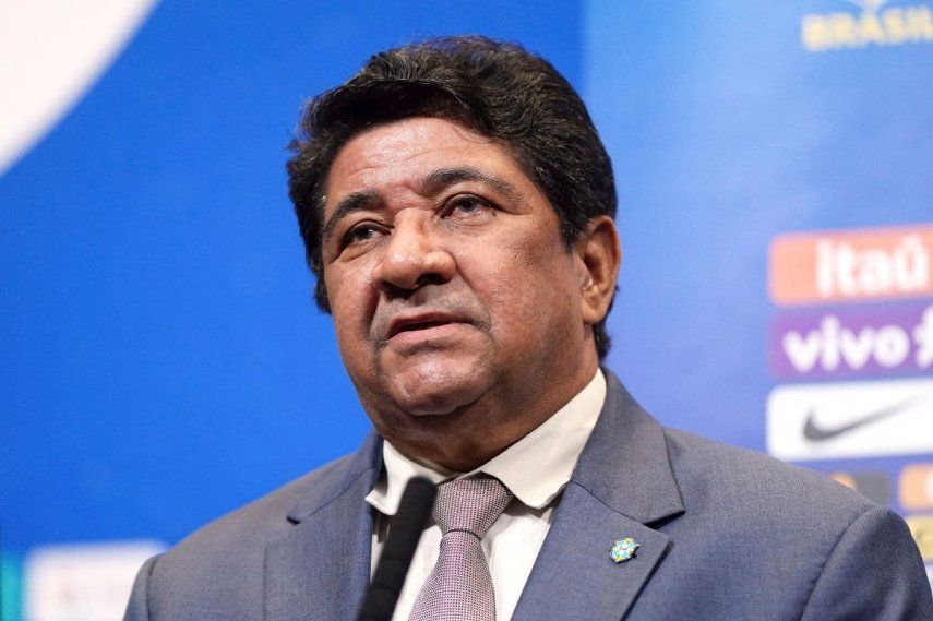 El presidente de la Confederación Brasileña de Fútbol, Ednaldo Rodrigues, asiste a una conferencia de prensa en el estadio de Wembley en Londres, el viernes 22 de marzo de 2024.