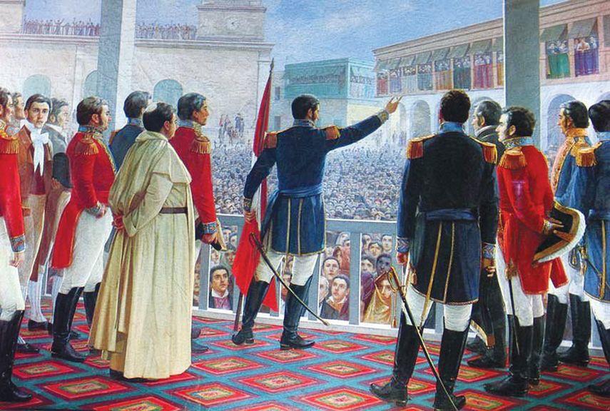 Proclamaci&oacute;n de la Independencia del Per&uacute; , &oacute;leo sobre lienzo del pintor peruano Juan Lepiani en 1904.&nbsp;