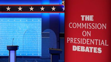 El escenario en la Universidad de Belmont en Nashville, Tennessee, antes del debate el 21 de octubre de 2020. 