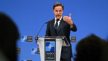El secretario general de la OTAN, Mark Rutte, durante una conferencia de prensa en Bruselas.&nbsp;