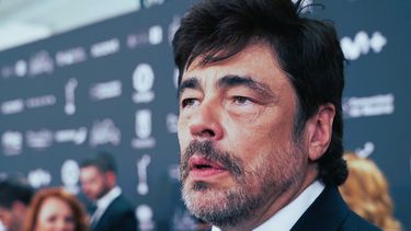 El actor Benicio del Toro, Platino de Honor, conversa con la prensa en la alfombra roja de la décima edición de los Premios Platino, que se celebraron el sábado, 22 de abril, en Madrid.&nbsp;