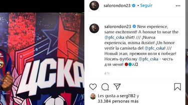 El venezolano Salomón Rondón compartió en su Instagram una foto en la que ya luce la camiseta del CSKA Moscú