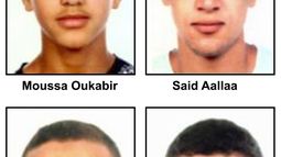 De arriba a abajo y de izquierda a derecha: Moussa Oukabir,Said Aallaa,Mohamed Hychami y Younes Abauyaaqoub. Las fuerzas de seguridad buscan, además de a Moussa Oukabir, un joven de 17 años considerado como presunto autor del atentado en La Rambla de&nbsp;Barcelona, y a esos tres más por si tuvieran alguna relación con esta masacre y la acción terrorista de Cambrils (Tarragona) y, en algún caso, para controlarlos.Así lo han manifestado Efe fuentes policiales, que han insistido en la hipótesis de que Oukabir fuera el autor del atropello con una furgoneta que causó la muerte de 14 personas y heridas a casi un centenar. &nbsp;