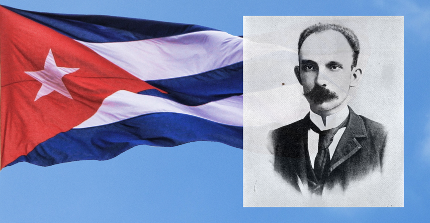 José Martí y la bandera cubana.&nbsp;