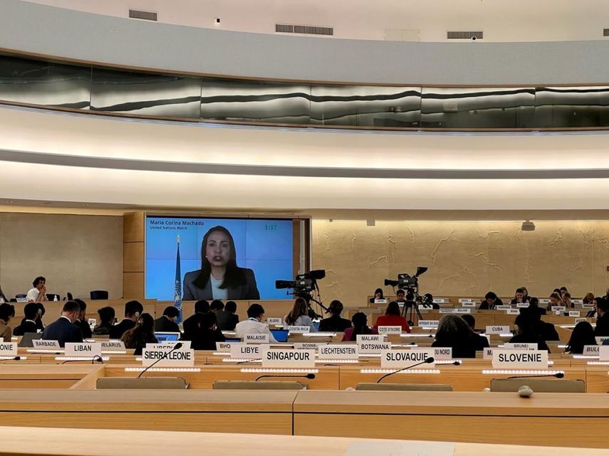 La líder opositora venezolana, María Corina Machado hizo una intervención virtual este martes en el marco del Consejo de Derechos Humanos de la ONU.