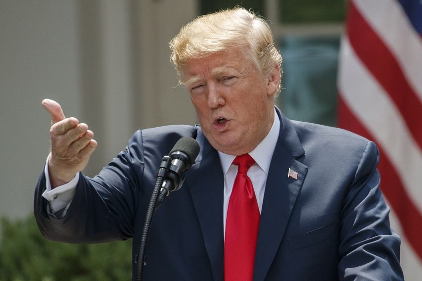 El presidente Donald Trump participa en una rueda de prensa en el Rose Garden de la Casa Blanca, en Washington.