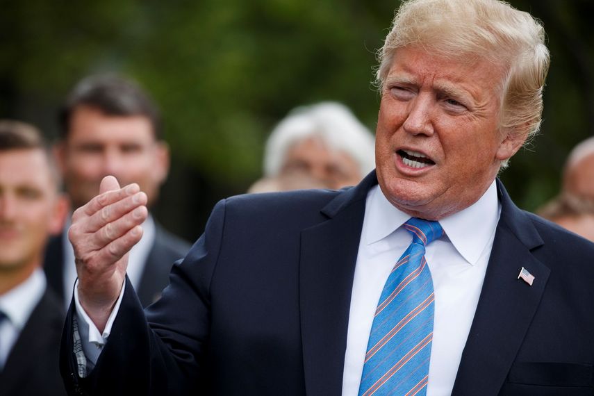 Donald Trump, presidente de los EEUU, ofrece declaraciones a la prensa en el jardín sur de la Casa Blanca, en Washington D.C.