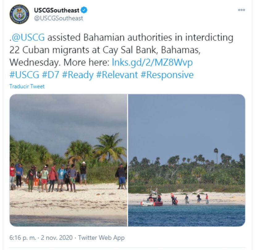 22 balseros cubanos en Bahamas rescatados por la Guardia Costera