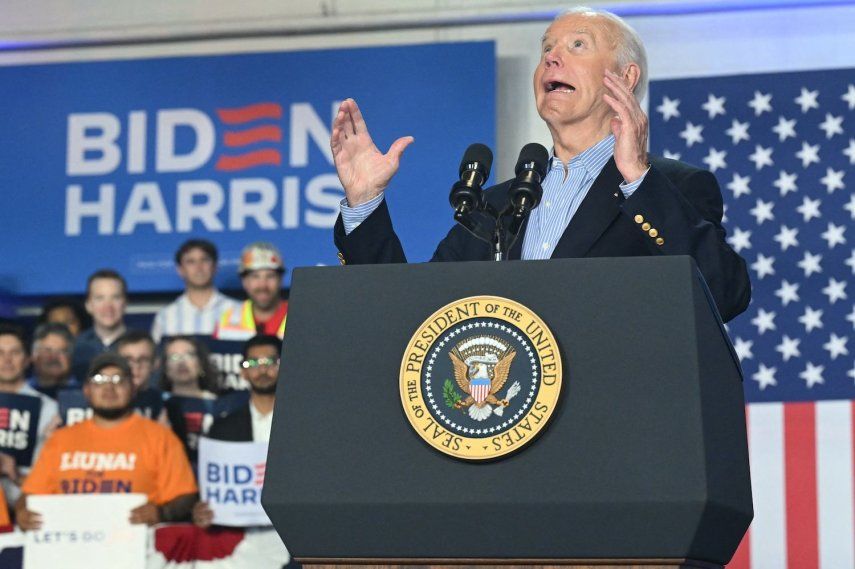 El presidente estadounidense Joe Biden habla durante un acto de campaña en Madison, Wisconsin, el 5 de julio de 2024.&nbsp;