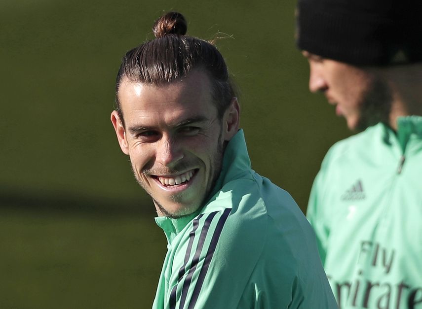 En esta foto del 25 de noviembre de 2019, Gareth Bale, del Real Madrid, participa en un entrenamiento&nbsp;