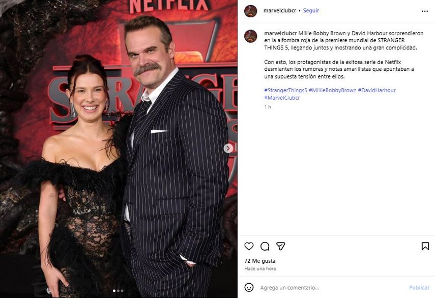 Los actores Millie Bobby Brown y David Harbour en el estreno de la quinta y última temporada de&nbsp;Stranger Things.&nbsp;