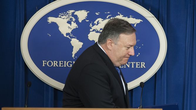 &nbsp;El secretario de Estado de EEUU, Mike Pompeo, durante una rueda de prensa en Washington DC.&nbsp;