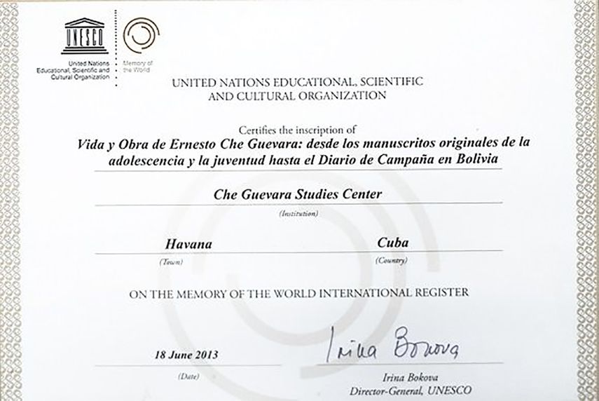 Este documento recoge la existencia del Centro de Estudios Che Guevara, en la UNESCO.