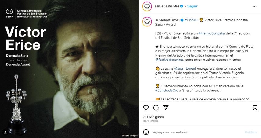 El director Víctor Erice será homenajeado por el Festival de San Sebastián.