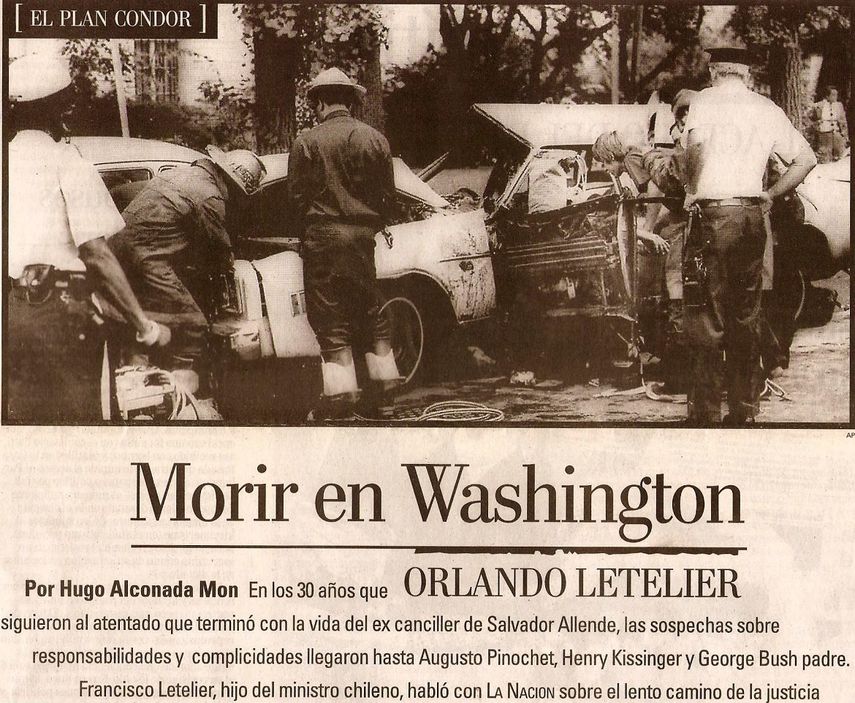 El vehículo azul celeste en el que viajaba el excanciller chileno Orlando Letelier explotó poco después de las 9:30 de la mañana en Sheridan Circle