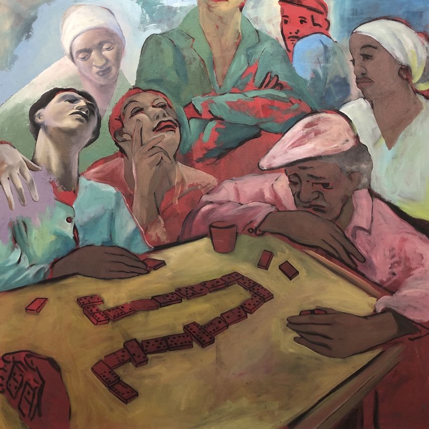&nbsp;“El dominó”, óleo sobre lino, una de las obras incluidas en la exhibición Habana mía, el gran solar, de Piki Mendizabal.